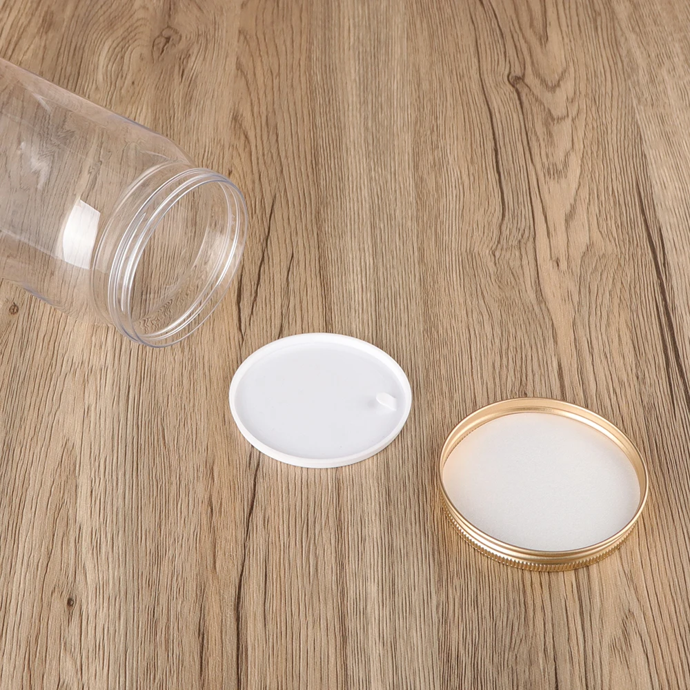 Bpa Free Pet Large Clear Plastic 1100 ml Wide Mouth Kitchen Grain Storage Food Tea Jar With Aluminum Lid