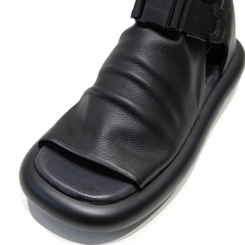 Wholesale custom factory direct sales Thick soled master craftsmen open toe real leather square toe roman platform sandals