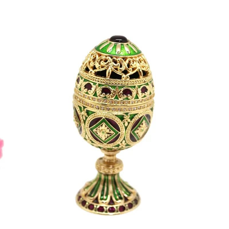 SHINNYGIFTS Easter Gift Green color Faberge egg jewelry box Enamel Vintage Egg Trinket Box