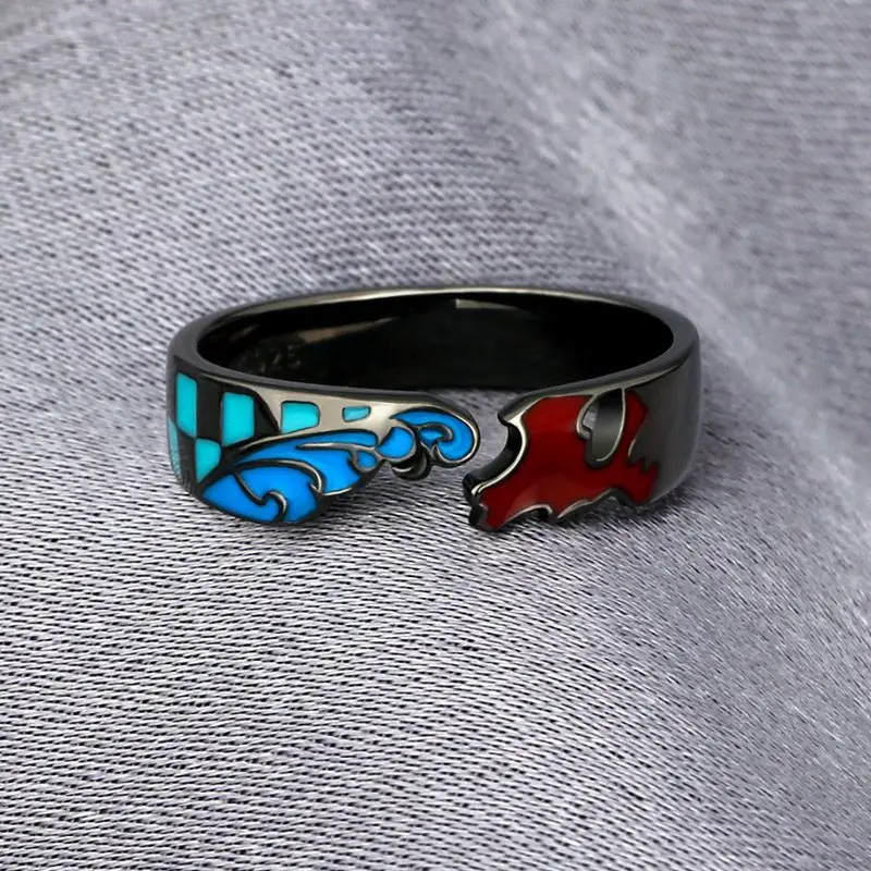 2022 New Arrival Cool Demon Slayer The Hinokami Kamado Tanjirou Open Adjustable Rings Silver Black Cartoon Anime Rings for Kids