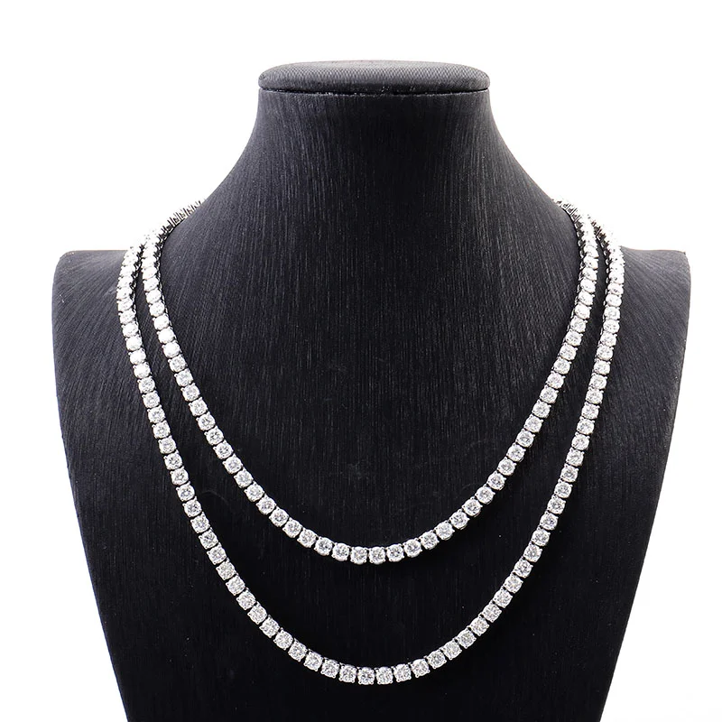 Moissanite Tennis Chain 3mm D Color Brilliant Cut Vvs Tennis Chain Pass Tester Plated Moissanite Necklace Gold Silver 925 Round