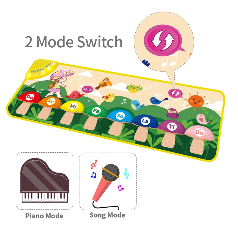 Kidewan Mushroom Dance Piano Mat Electronic Keyboard Instruments Baby Play Mat For Kids Music Activity With Flash Cards