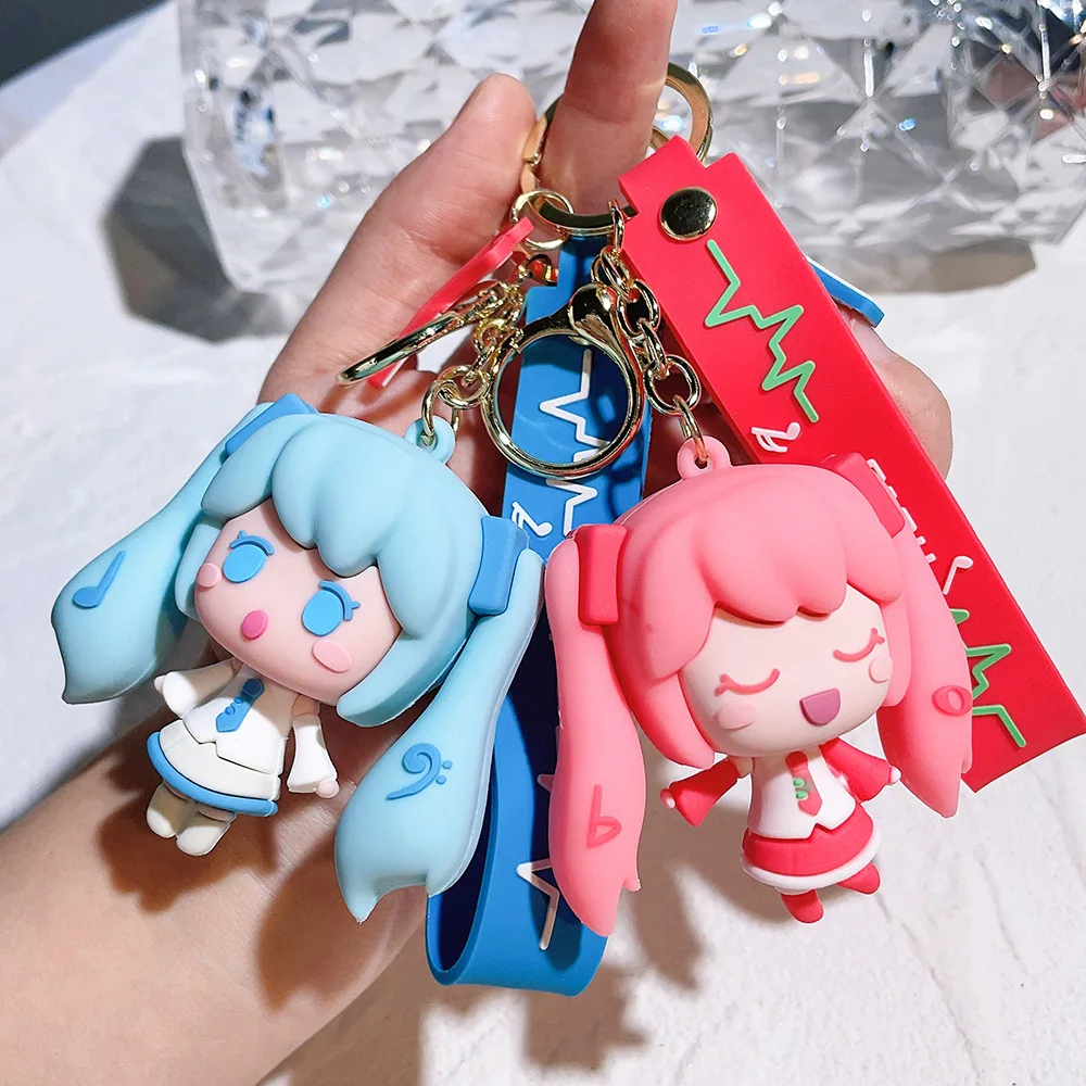 New 3D PVC Keychain Cartoon Pretty Girl Doll Key Chain Bag Pendant Car Miku Key Chain Ring