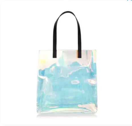 Customized Logo Jelly Holographic Transparent Beach Shopping Tote Bag Handbag Wholesale Price