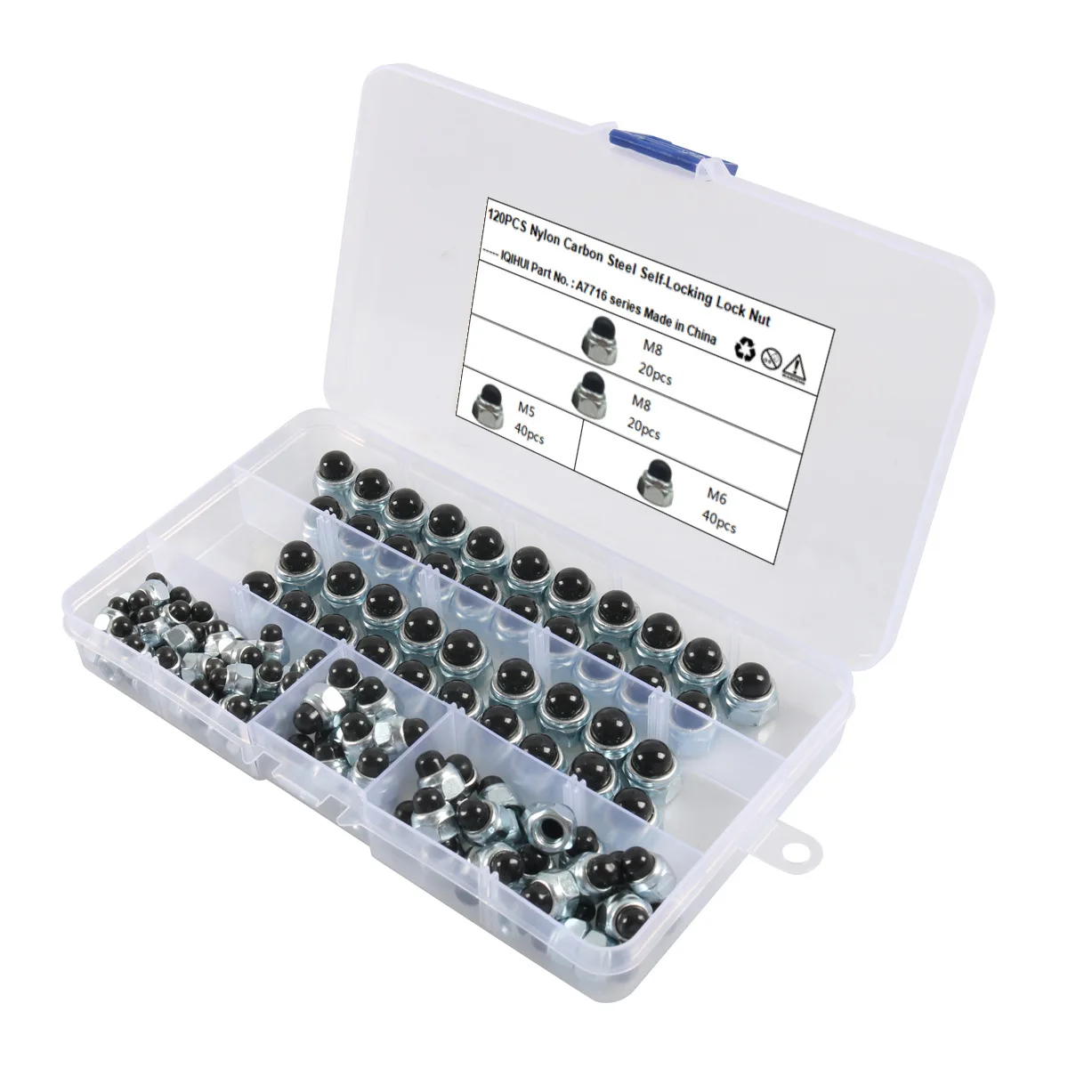120pcs/box M5 M6 M8vNylon Carbon Steel  Self-locking Nylonlock Locknut