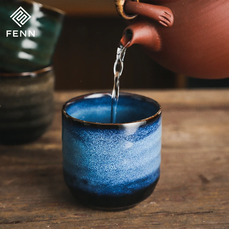 Керамическая японская кружка маття знаменитая без ручки лимонная