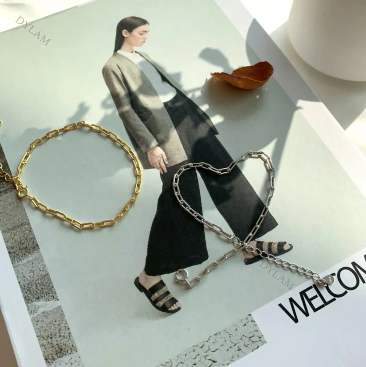 Dylam Modern Classic 925 paperclip link chain simple bracelet sterling silver bracelets for women paper clip choker adjustable