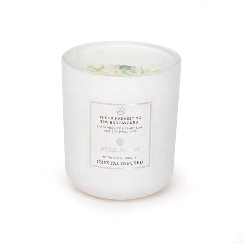 Wholesale Customize Natural Fragrance Oil Crystal Scented Candle  Glass Jar Handmade Soy Wax Aroma Candle for Home Scents