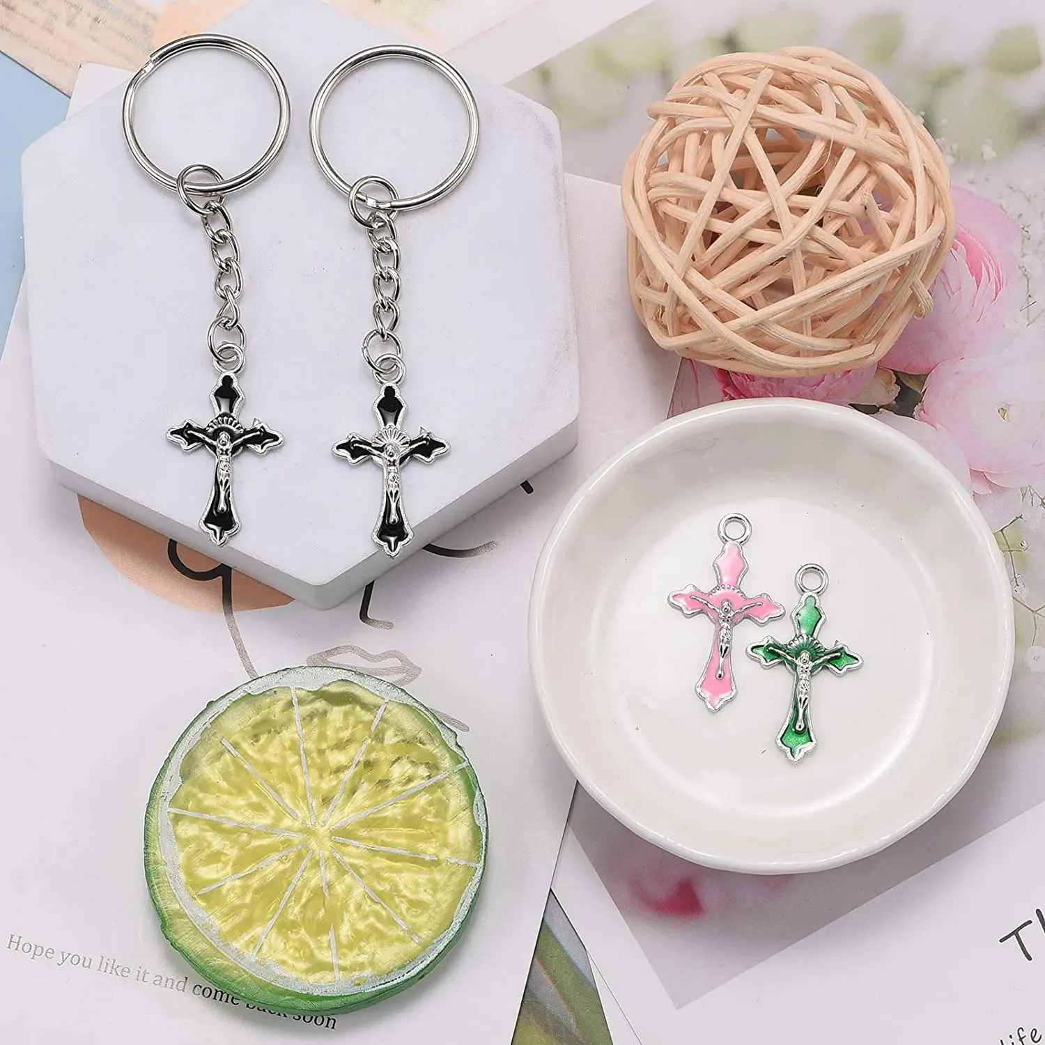 80pcs Mixed Antique Enamel Cross Charms Craft Supplies Pendants Beads Charms Pendants for Crafting Jewelry Bracelet 31mmx17mm