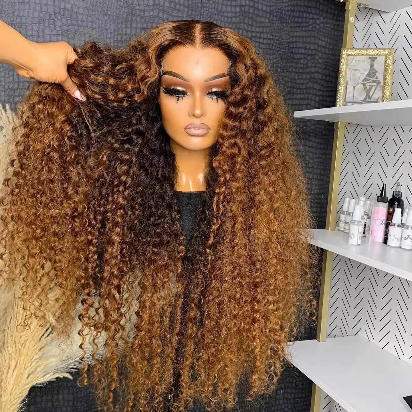 Colored human hair wigs pre plucked raw Indian hair wigs hd lace brown Kinky Curly 13x4 hd transparent lace frontal wigs