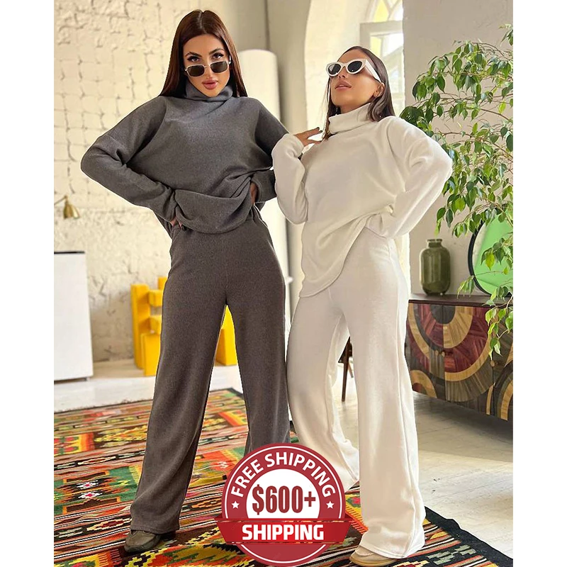 Free Shipping high quality sportswear turtleneck bodycon flare sleeve tracksuit wholesale custom tracksuits for women