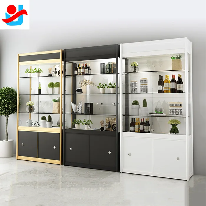 glass display cabinet with led lights/design glass showcase for home /glass living room showcase design