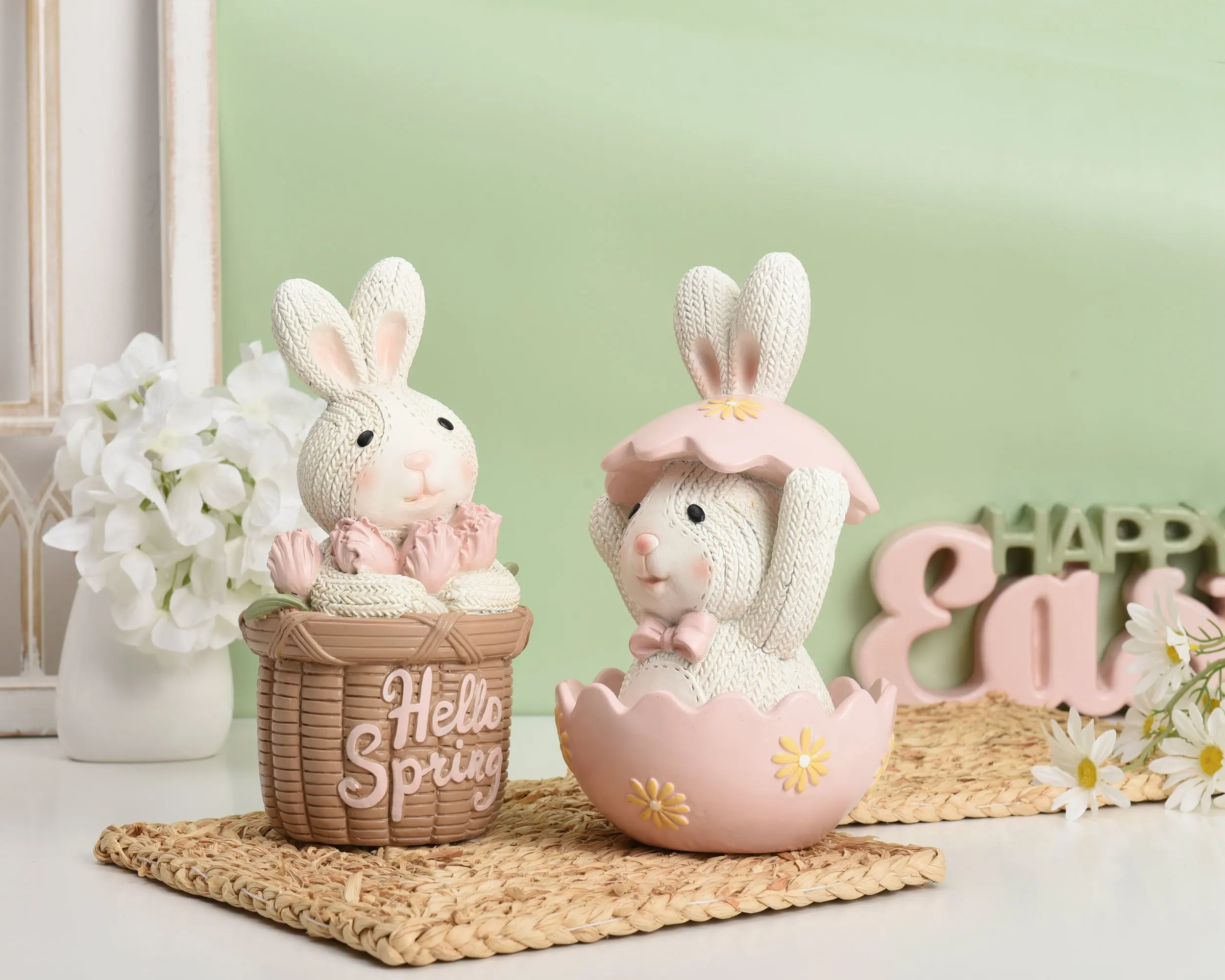 Easter Table Cute Rabbit Eggs Resin Home Decor Bunnies Decoration Ornament Gift For Kid