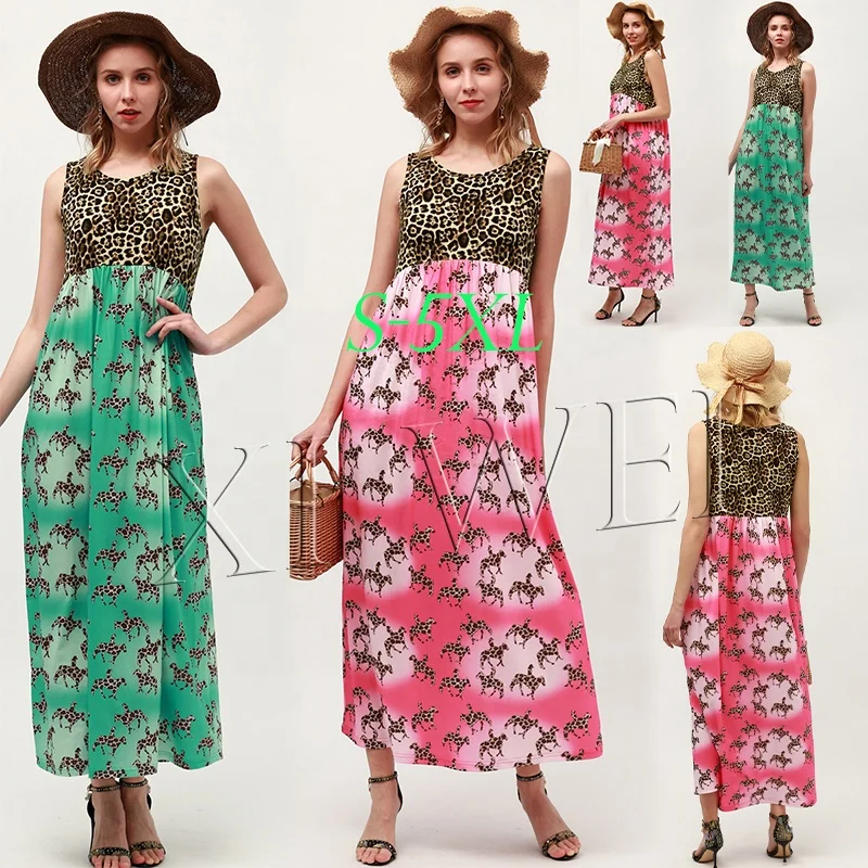 Женское платье-макси без рукавов, Повседневное платье с леопардовым принтом лошадей, лето 2021
