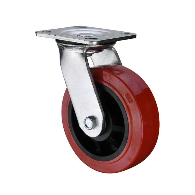 Wholesale 4 5 6 8 Inch PU core PP solid wheel castor zinc plated plate swivel bracket heavy duty Polyurethane furniture caster w