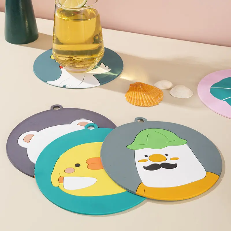 Soft Round Cartoon PVC Mug Coaster Heat Insulation Coffee Tea Beer Cup Dinning Table Mat Kitchen Placemat Cute Bowl Plate Pad