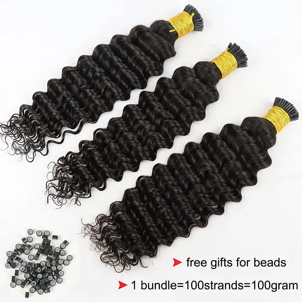 Wholesale High Quality Deep Wave Virgin Hair Weave Bundles Pre Bonded Microlinks Keratin Capsule I Tip Human Hair Extensions