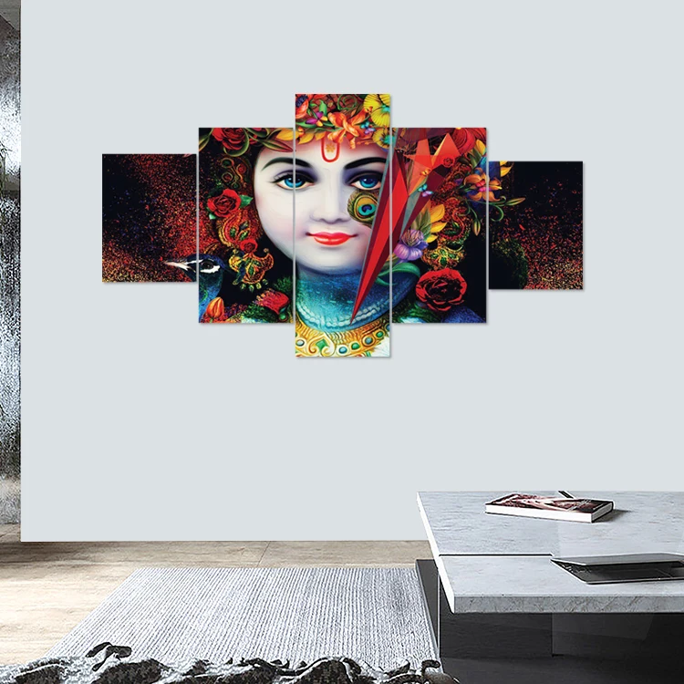 Custom Stretched Canvas Art Prints India God Nose Elephant Artwork 5 Panels India Wall Art Picture Oil Painting Buddha Painting