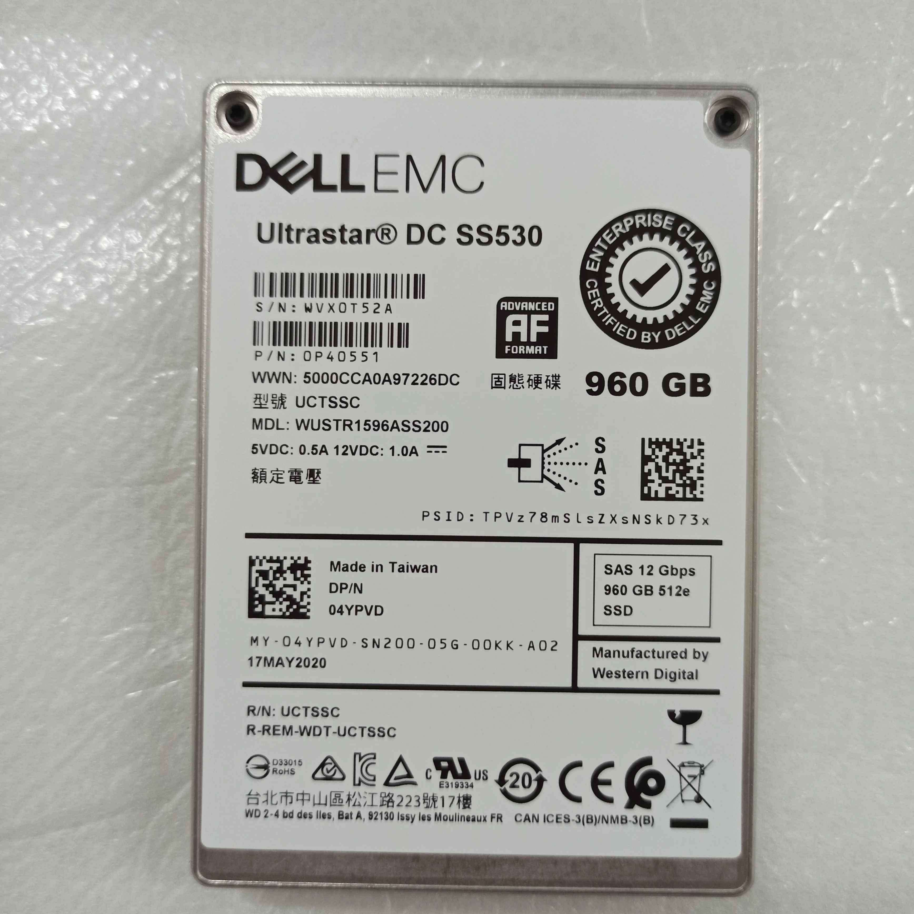Dell Western 960GB SSD SAS Read Intensive 12Gbps 512 2.5 inch hot swappable hard disk  PM5  1 DWPD 1752 TBW RT2MY/4YPVD
