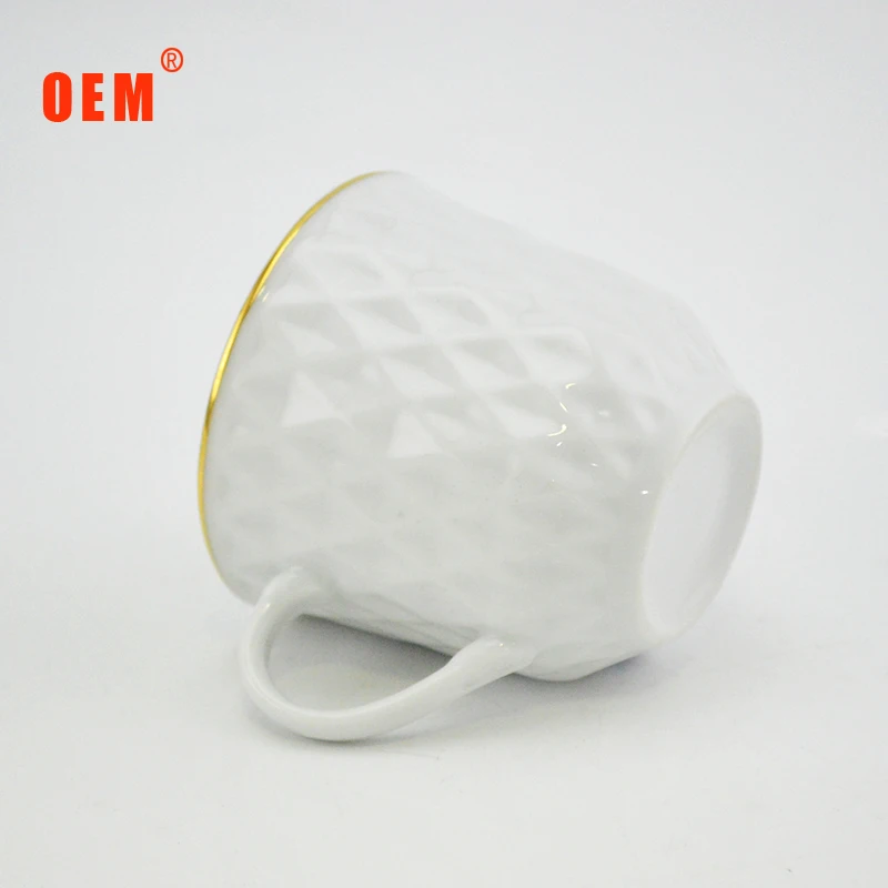 Hot selling custom travel embossed white ceramic coffee mug for Dubai