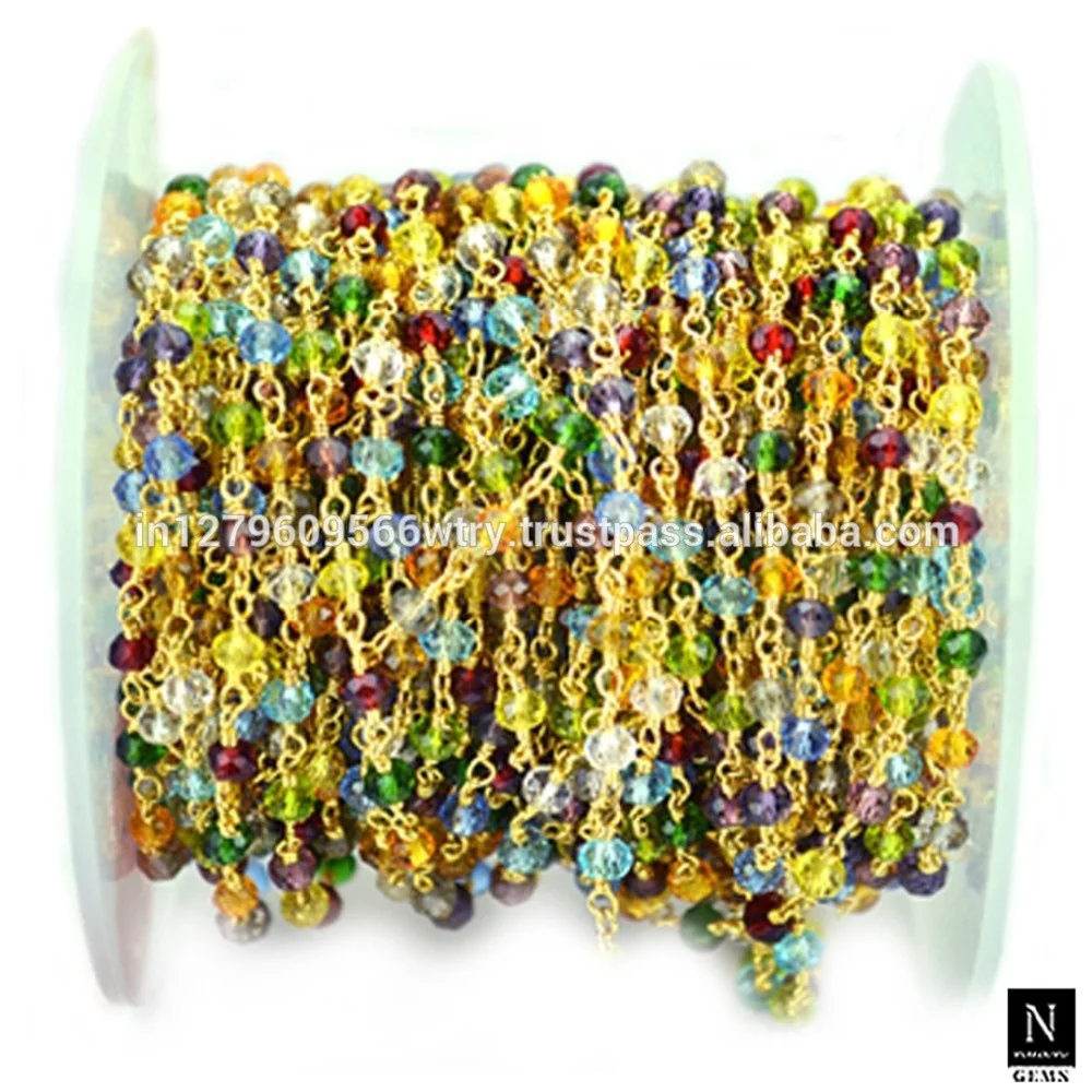 Wire Wrapped Brass Multi Gemstone Bead Chain Rosary Bulk Roll For Jewelry Making Finding Jewelry Wholesale Necklace Bracelet DIY