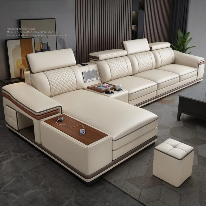 Genuine Leather furniture Customizable Reconfigurable Deep Seating Couch Sectional Living Room Combination Sofa Set