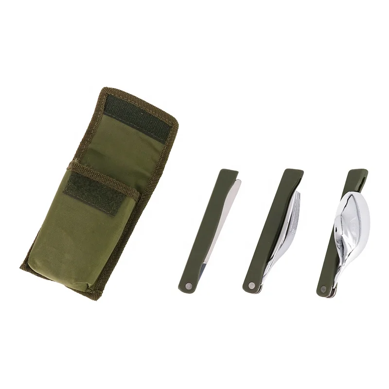 3pcs Camping Picnic Tableware Multi-function Stainless Steel Folding Cutlery Set Utensil Set