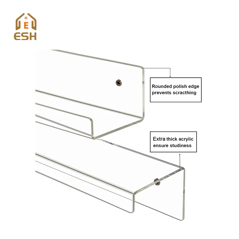 Custom L Shaped Clear acrylic Plastic Floating Bath Storage Display Wall Shelf