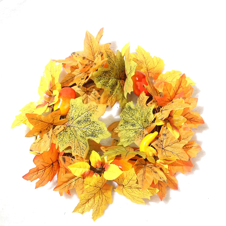 
Eco Friendly Affordable Halloween Fall Advent Artificial Fruit Yellow Leaf Wreath Decoration 