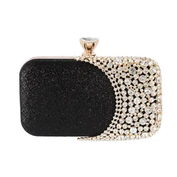Women Clutch Purse Bag rhinestone Evening Clutch Bags Gold Silver Black Bridal Wedding Purse Mini Handbags with Metal Handle