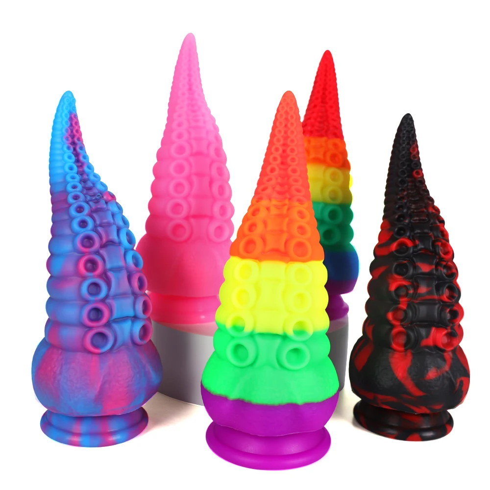 New Mixed-color Liquid Silicone Large Phallus Simulation Alien Posterior Anal Plug Dildo Sex Toy