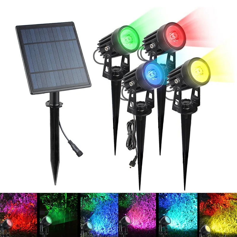Outdoor Garden Lawn Decoration Solar Floor Lamp One Drag Four Solar Garden Tree Spot Lamp RGB Solar Garden Lamp
