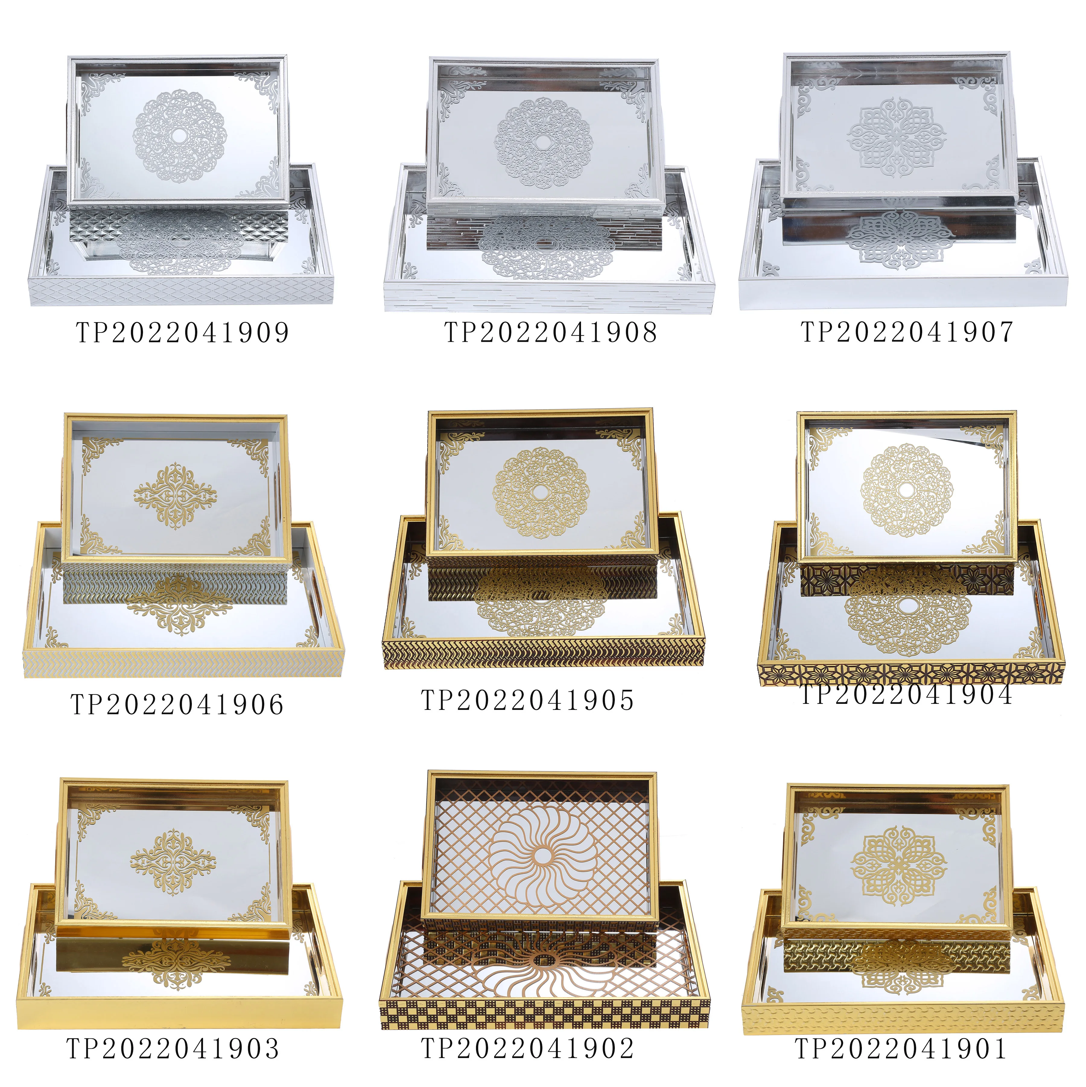 Mirror Decorative Tray For Coffee Table Ottoman Bathroom Arabic Serving Tray Sets with Handle