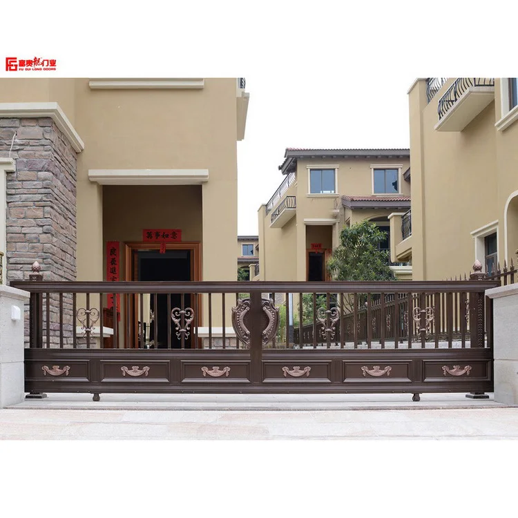 European style aluminium Gates Villa doors electric garden Gates aluminium courtyard gate horizontal slip open style