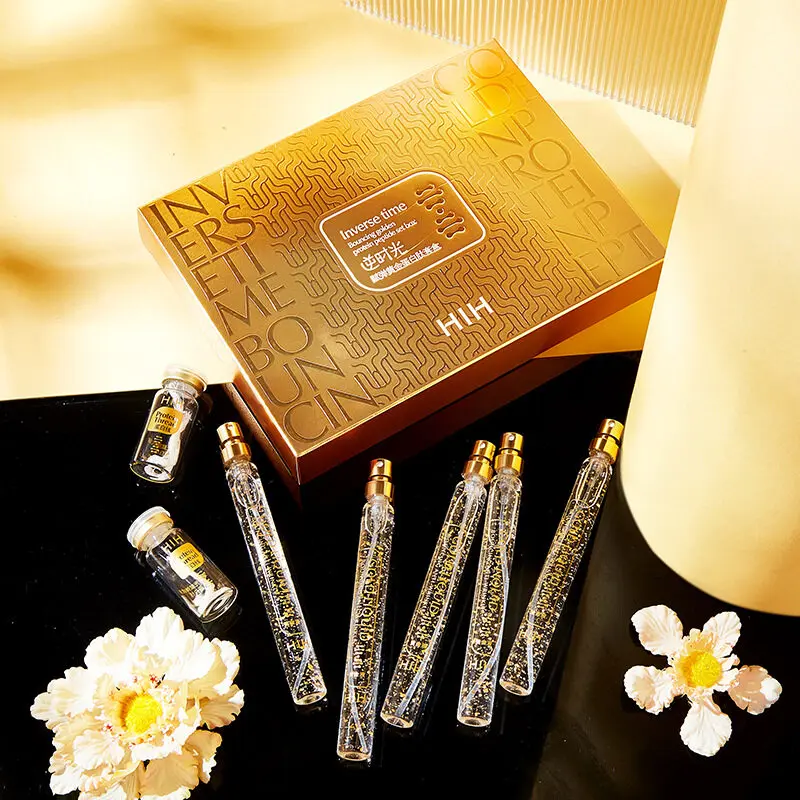 Gold Protein Peptide Line Carving No Needle Face Serum Set with 2 bottles lines sustainable white skincare bottle