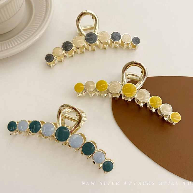 Custom new arrival round dripping glaze metal hair accessories sweet candy color shark hair claw for girls