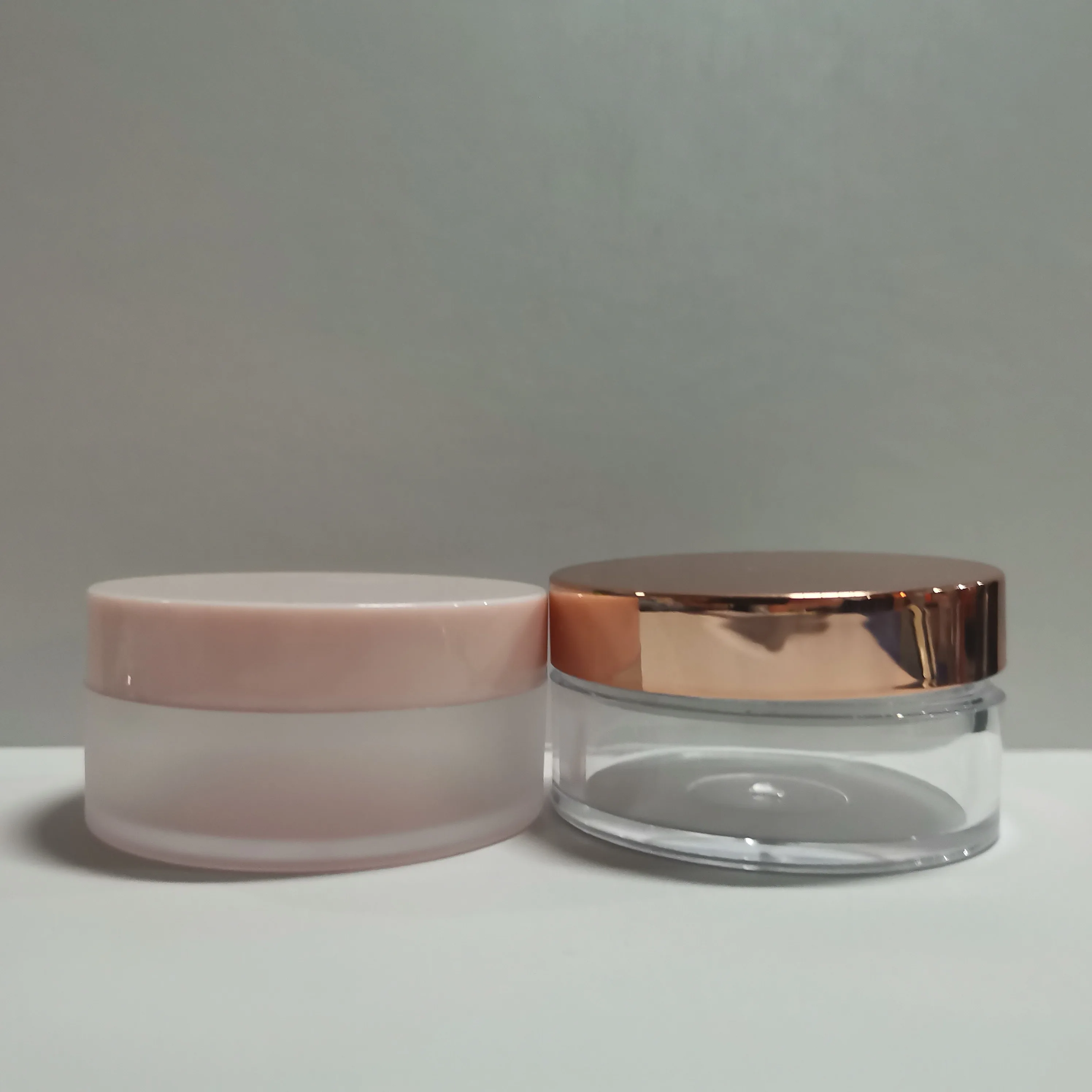 Hot sale  plastic recycled  PCR matte frosted 10 ml Cosmetic Packaging rose gold lid Plastic Face Cream Empty Jar