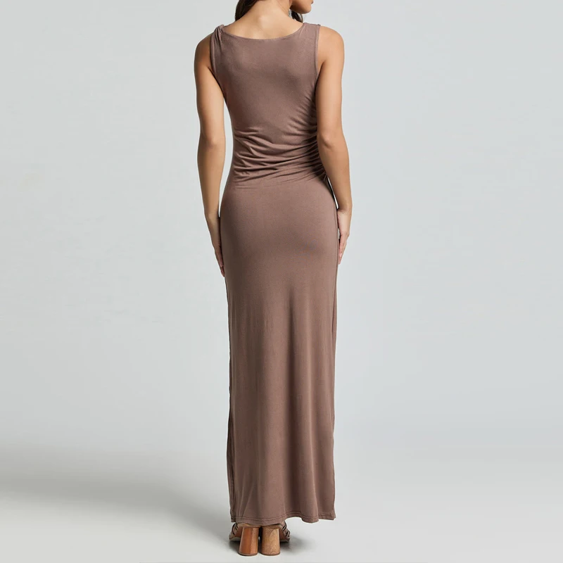 Hot selling summer midi dress sexy Elastic fabric bodycon sleeveless Twist pleated dress