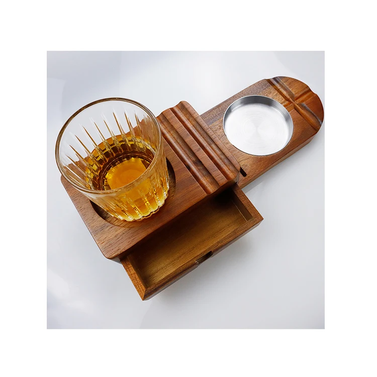 Wood Whiskey Glass Tray Coaster Whiskey Glass Tray Holder Wooden Cigar Ashtray