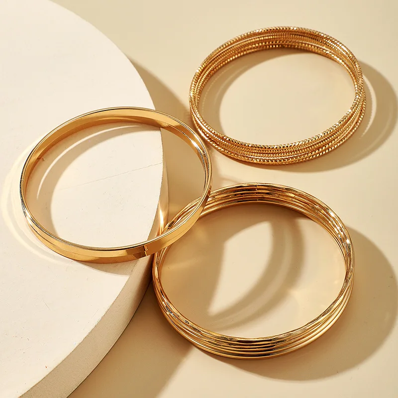 wholesale New design 18K gold plated polished bangle bracelets 14 pcs set customized logo fashion personalized women accessories
