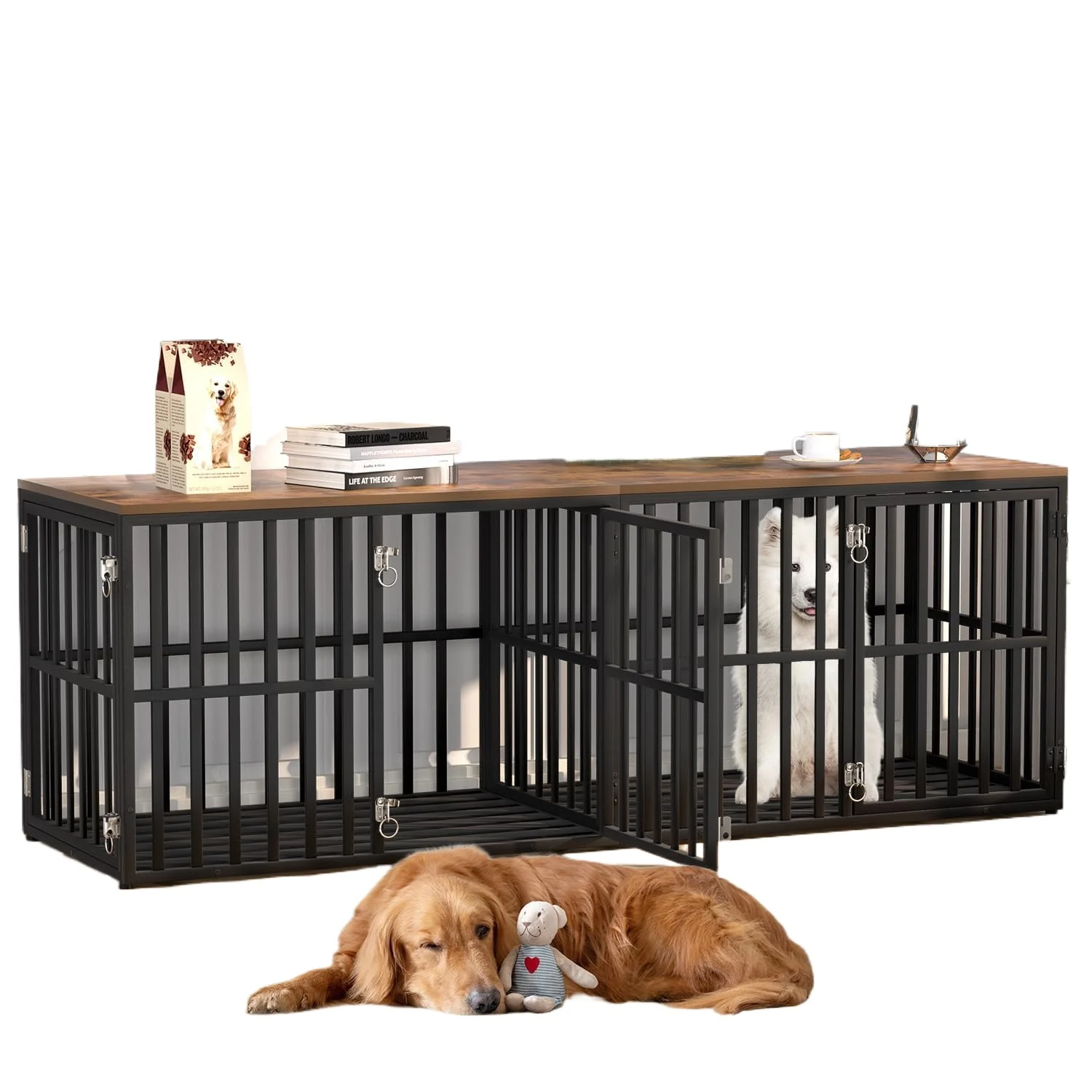 Double Dog Crate Furniture for 2 Dogs Wooden Dog Kennel Furniture Style with Removable Divider