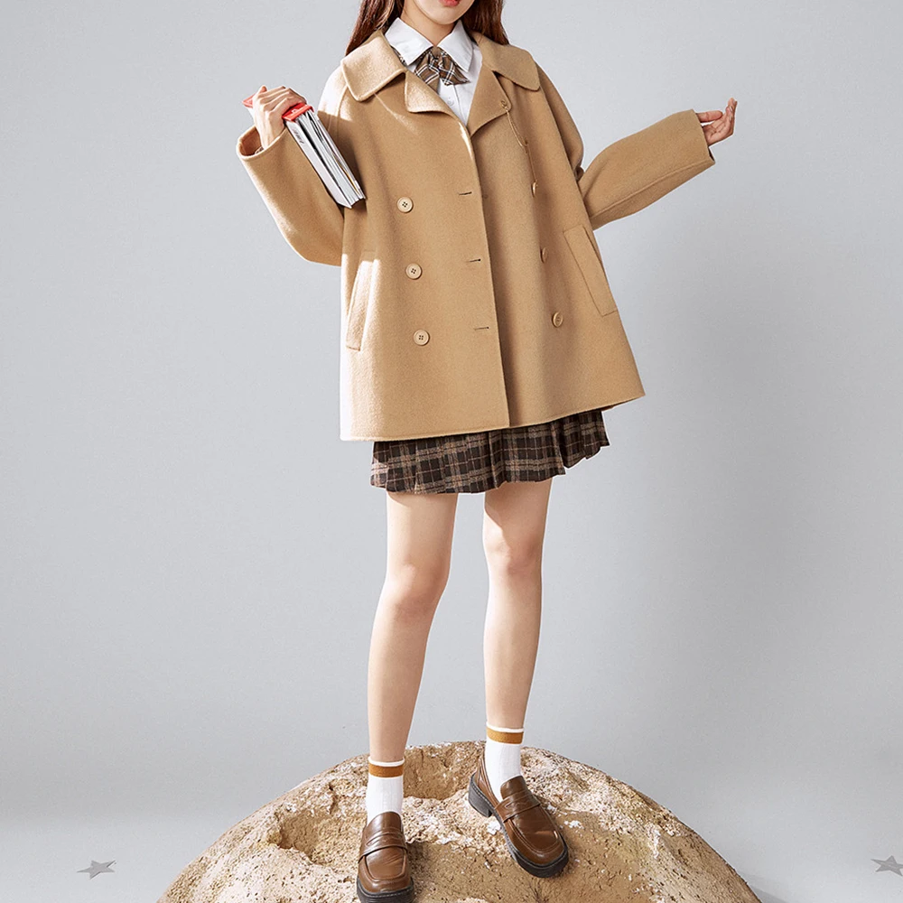 Hepburn Style New Design Double-Sided Cashmere Vintage Women Wool Coats