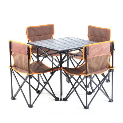 Outdoor Garden Furniture Modern Balcony Luxury Portable Folding Camping Dining Table and Chair Set for 6 Persons