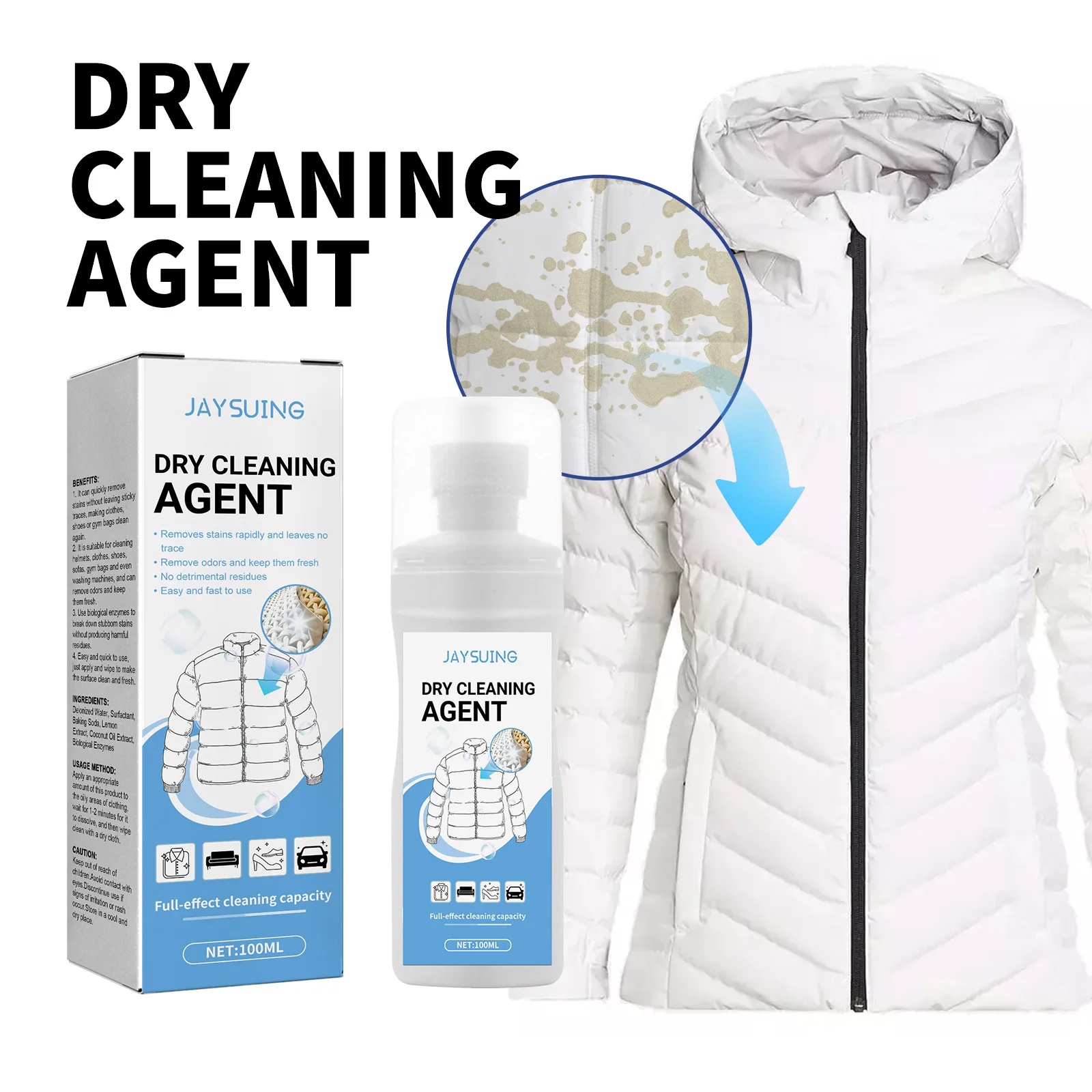 New Arrival Jaysuing Dry cleaning Cleaner Down White Apparel Care Dry Cleaning Oil Stain Clothing Wash-free Cleaner
