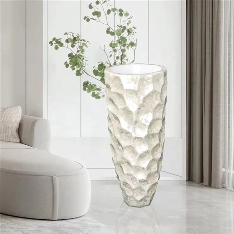 New set of three Nordic simple art floor white shell flower pot vases for home decor