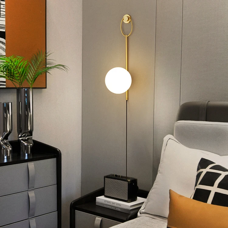 Bedside lamp wall lamps bedroom wiring free with plug all copper lights creative light luxury simple corridor porch wall lights