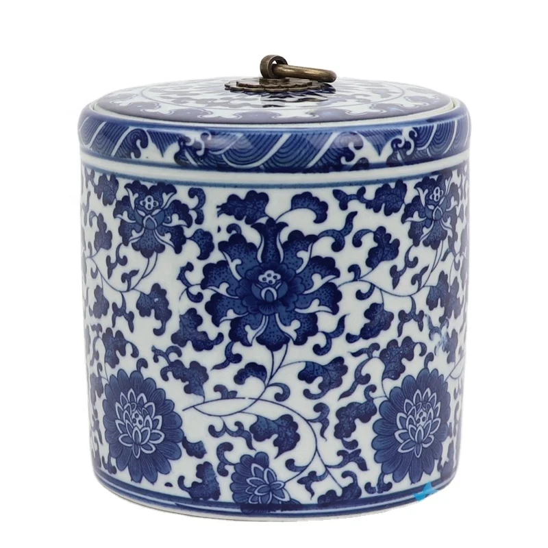 RZNV05-B Chinese handmade blue and white flower pattern copper ring cover ceramic tea pot