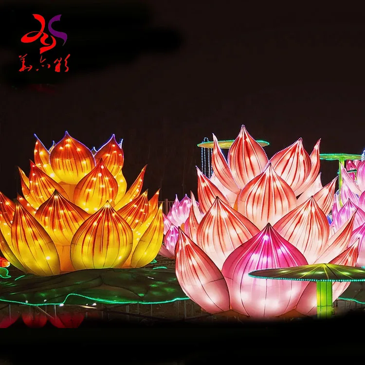 Huayicai 2023 Newest waterproof IP65 lighting Chinese festival  lotus flowers lanterns show for park decorations