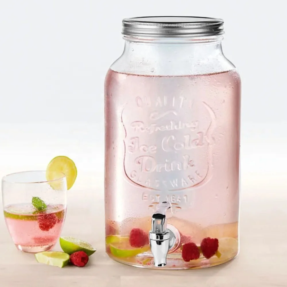 Kitchen Liquid Cold Tea Fruit Juce Beverage Liquor Coffee Water Glass Dispensers with infuser and cooling stick and tap