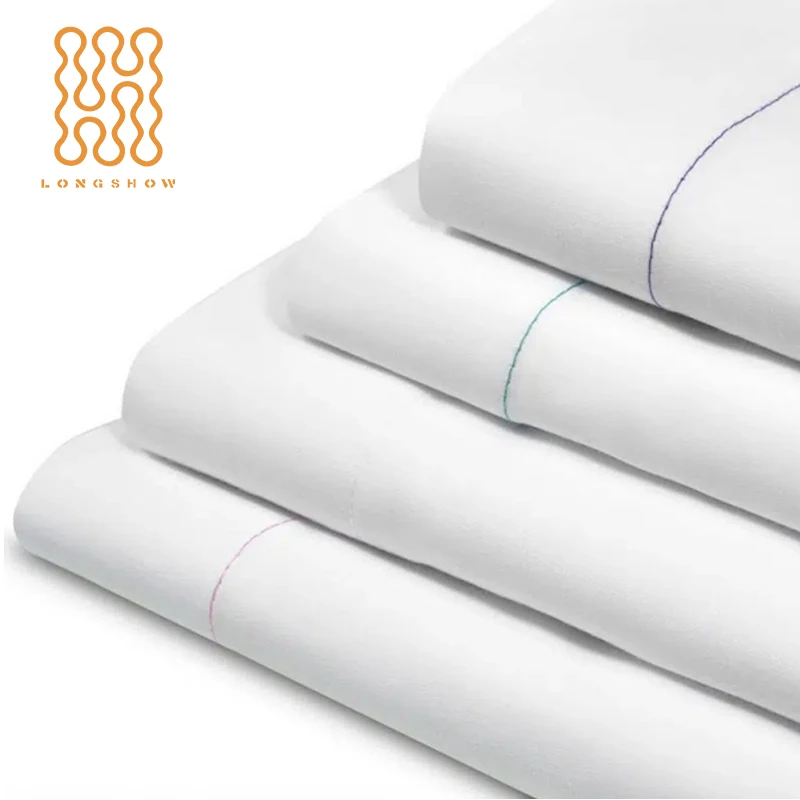 Hospitality white bed linen queen sheets 60/40 cotton sheet come with colored thread used bulk hotel bed sheets